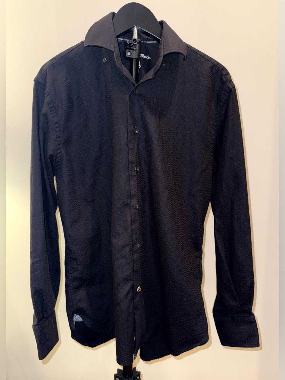 Luchiano Visconti Black Label textured jacquard long-sleeve dress shirt, sz M